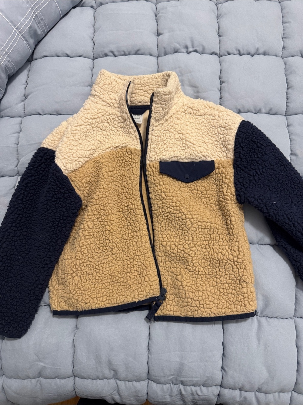 Carter's Colorblock Sherpa Jacket in Cream, Tan & Navy Trim